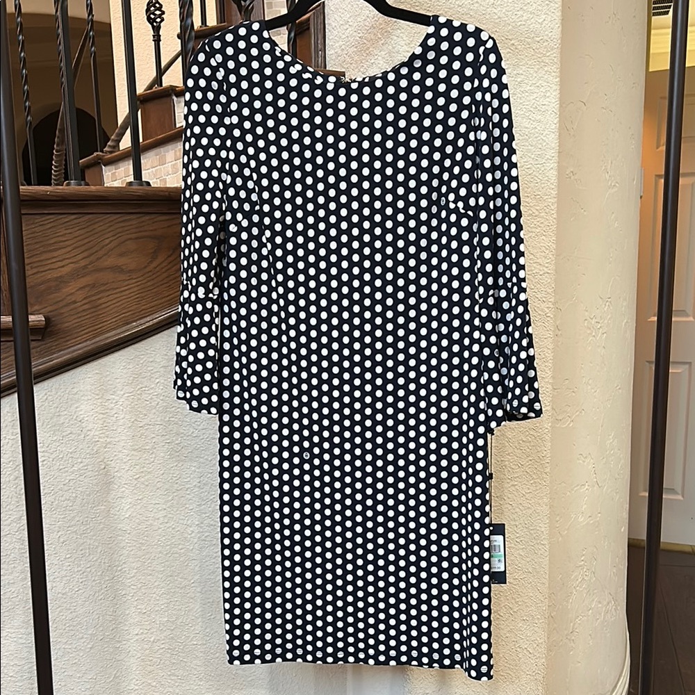 Tommy Hilfiger Navy and White Shift Dress with Bell Sleeves